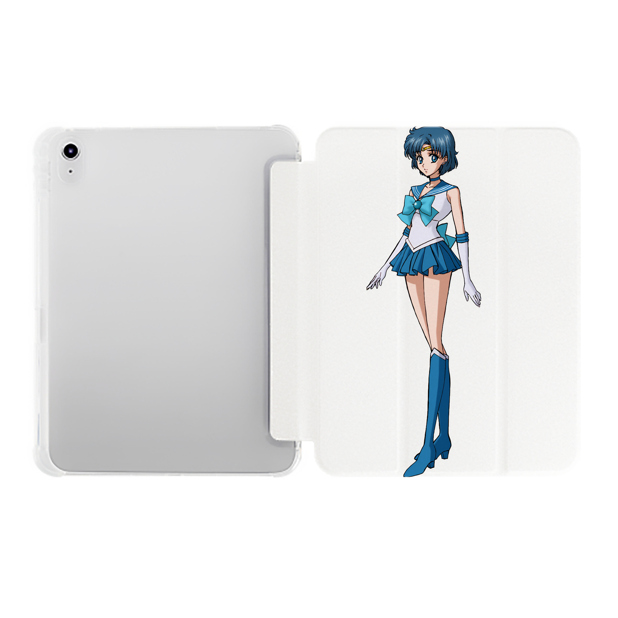 （画像用） 美少女戦士セーラームーン 水野 亜美 みずの あみ Sailor Moon Mizuno Ami IPad ケース ペン収納付き 三つ折りスタンド PUレザー×シリコン 対応機種9.5/10.5/10.9インチ